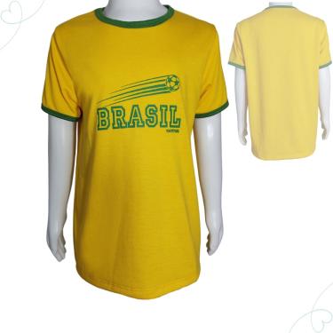 Imagem de Camiseta Infantil Amarelo Menino Brasil Copa Do Mundo Em Malha
