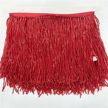 Imagem de 2 metros/lote Fringe Bead Tassel Tassels Trim Lace 15 cm de largura para acessórios DIY Home Textile Dance Ribbon, vermelho, 2 metros
