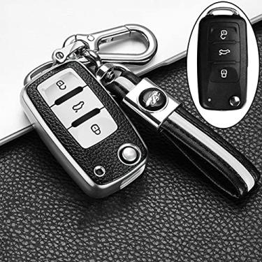 Imagem de YJADHU Capa protetora de chave de carro TPU de couro para carro, apto para PoloTiguan Passat B5 B6 B7 Golf Eos Scirocco Jetta MK6 Octavia, prata, C