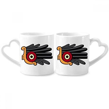 Imagem de Conjunto de canecas de porcelana para casais, desenho de arte abstrata indiana, cocar de penas e coração