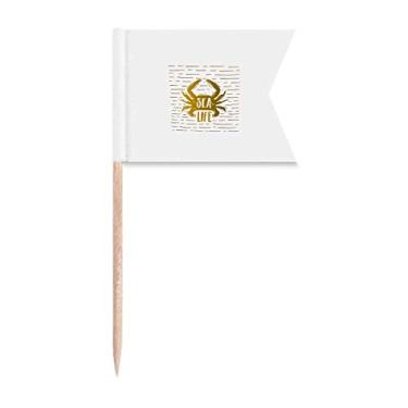 Imagem de Bandeiras de palito de dente modernas com estampa de vida marinha, presente Art Deco, marca para festas, bolos, alimentos, placa de queijos