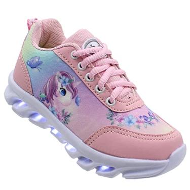Imagem de Tênis Infantil Led Feminino Kid Star Unicórnio Rosa Luzinha Cor:Rosa;Tamanho:27;Gênero:Meninas