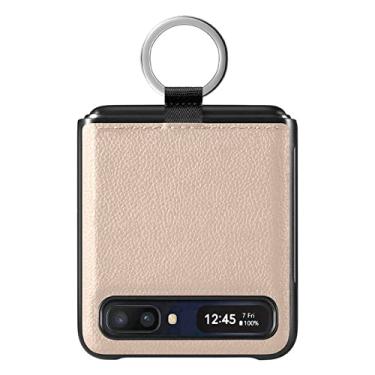 Imagem de Capa de couro de lichia com design dobrável para Samsung Galaxy Z Flip 3 Flip4 Flip 4 Flip3 5G Coque protetor à prova de choque, cáqui, para Samsung Z Flip 3