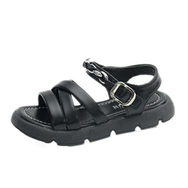 Imagem de Sandálias infantis sapatos sandálias chiques para meninas moda tendência plataforma sandálias de praia meninas criança menina vestido sapatos (preto, 10,5-11 anos)