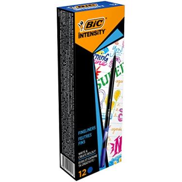 Imagem de BIC Intensity Fine marcadores de ponta fina (0,8 mm), azul, caixa de 12 unidades, cor castanho