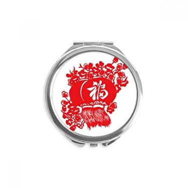 Imagem de Lanterna vermelha com padrão tradicional chinês, espelho compacto, redondo, portátil, bolso de vidro