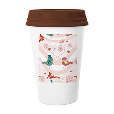 Imagem de Caneca de cerâmica rosa verde Love Birds Dia dos Namorados Copo de café Copo de cerâmica