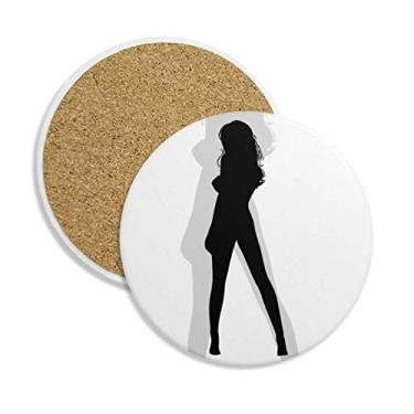 Imagem de Linda silhueta de mulher charmosa, porta-copos de cerâmica, suporte de caneca, pedra absorvente para bebidas, presente de 2 peças