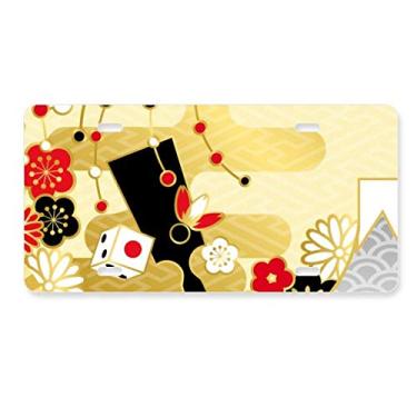 Imagem de DIYthinker Placa de licença com estampa de flores geométricas Golden Sakura em aço inoxidável para decoração de carro