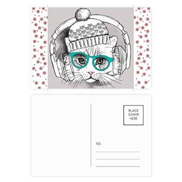 Imagem de Fone de ouvido chapéu de lã branco proteção de gato animal Natal Natal flor celebração cartão postal cartão de bênção