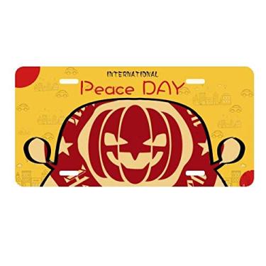 Imagem de DIYthinker Placa de licença de abóbora de Halloween com estampa redonda vermelha para decoração de carro Dia da Paz
