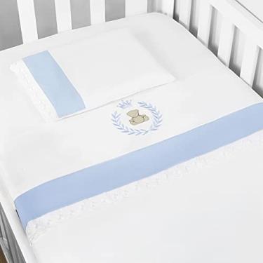 Imagem de Jogo 03 Peças Lençol + Fronha Bordado para Berço Americano Nanna Baby - Thed Azul