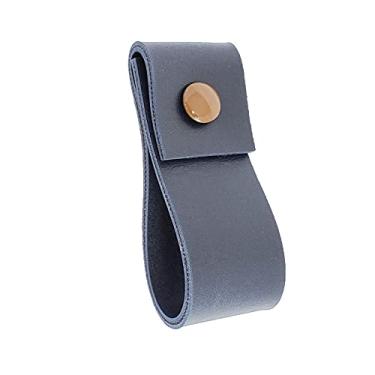 Imagem de Puxador Doba Parafuso - Textura de Couro Azul Marinho - Parafuso Marrom