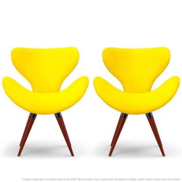 Imagem de Kit 2 Poltronas Decorativas Cadeiras Egg Amarela Com Base Fixa De Made