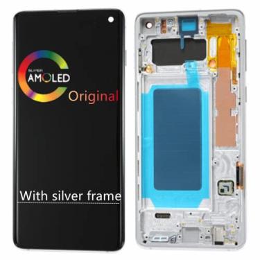 Imagem de Substituição original de 6,1 polegadas para Samsung Galaxy S10 SM-G973F SM-G973U SM-G973F/DS G973W LCD S10 Display Touch Screen digitalizador (com moldura prateada)