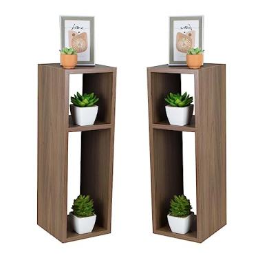 Imagem de Conjunto Mesa De Cabeceira Pequena 20x20x60cm Nogal Quarto Sala