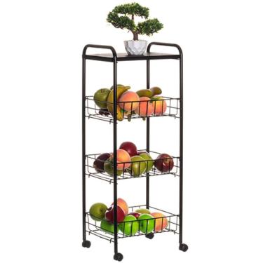 Imagem de Fruteira de Chão Móvel 3 Andares Preta Cesto Frutas Triplo