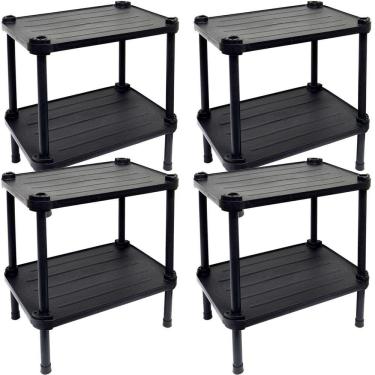 Imagem de 4 Estantes de Plástico Modular Multiuso 2 Prateleiras 1 Torre Preta Montável 26 Kg Qual...