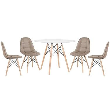 Imagem de Loft7, Mesa redonda Eames 100 cm + 4 cadeiras estofadas Eiffel Botonê