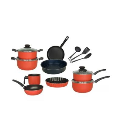 Imagem de Kit Panelas 12Pçs Antiaderente Tampa Vidro Top Cook Vermelho