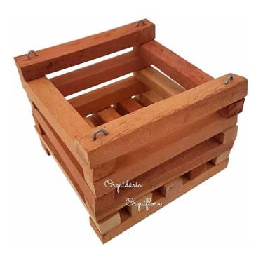 Imagem de Cachepô De Madeira Quadrado Para Plantas E Orquídeas Tamanho P Vaso Rústico Para Jardins