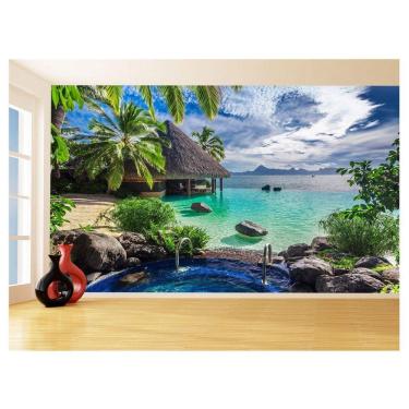 Imagem de Papel De Parede Coqueiros Praia Mar Azul Água 3,5M Npr285