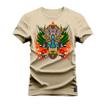 Imagem de Camiseta Agodão T-Shirt Unissex Premium Macia Estampada Mask Of Color Bege G
