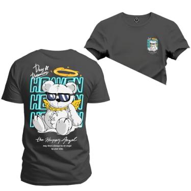 Imagem de Camiseta Plus Size Premium Malha Confortável Estampada Urso Rei Hain Frente e Costas Grafite G2