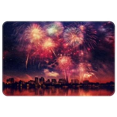 Imagem de Tapete de cadeira quadrado de poliéster premium Independence Day Fireworks - Protetor d...