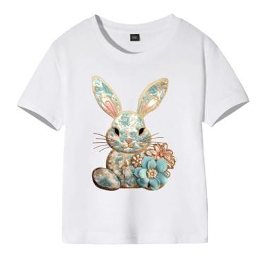 Imagem de Camiseta de manga curta com babados, coelhinho fofo, algodão, camisetas regatas de algodão, Wh6, 4-6 Anos