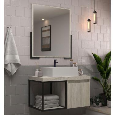 Imagem de Armário de Banheiro Miami 80 com Espelho 1 Porta Basculante e 1 Nicho Carvalho - Belizze