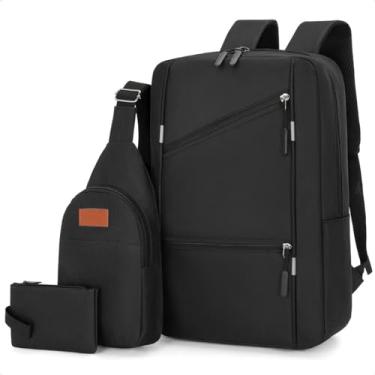 Imagem de Kit Mochila Notebook Escolar 3 Peças Bolsa Executiva Masculina Feminina Reforçada Para Laptop 15,6 Conjunto Estojo + Shoulder Bag (Preto, 15.6")