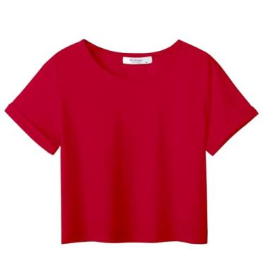 Imagem de Arshiner Camisetas femininas cropped manga curta tie dye verão camiseta gola redonda punhos enrolados moda camiseta, Vermelho, 13-14 Anos