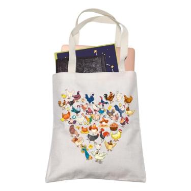 Imagem de Bolsa de compras para donos de galinhas, presente divertido de festa de animais de fazenda, para amantes de ovos de galinhas, comedor, bolsa de viagem, Coração de galinha, Medium, Diariamente