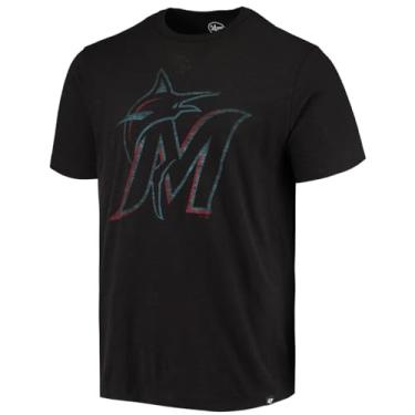 Imagem de MLB Camiseta masculina com estampa envelhecida com a cor do time com logotipo primário, Miami Marlins Preto, P