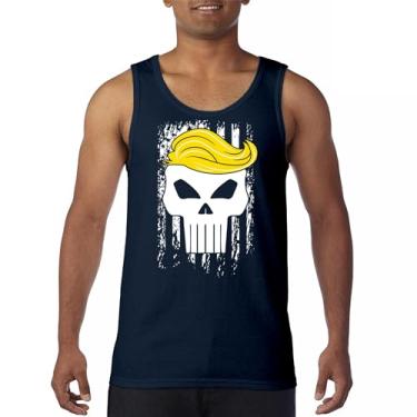 Imagem de Camiseta regata Trump Flag 2024 Make America First Great Again Deplorable Skull My President MAGA Republican FJB masculina, Azul marinho, XXG