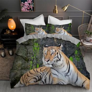 Imagem de Jogo de cama Fierce Tiger Queen Beasts, conjunto de 3 peças para decoração de quarto, capa de edredom de microfibra macia 224 x 232 cm e 2 fronhas, com fecho de zíper e laços