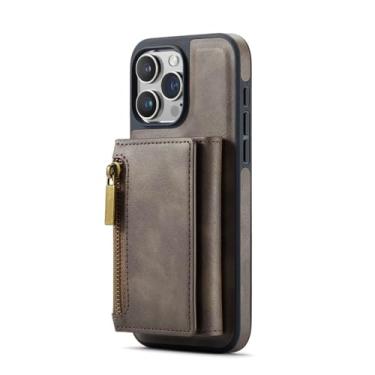 Imagem de Capa de telefone com suporte de cartão de couro removível 2 em 1 para iPhone 14 15 13 12 11 Pro Max Plus Carteira magnética capa à prova de choque, terno café, para iPhone 11 Pro