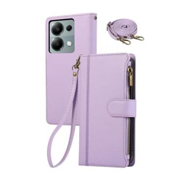 Imagem de Carteira com alça de pulso crossbody com porta-cartão capa de telefone para Xiaomi 14 Note 13 12 12T 13T Pro Plus 13C Lite capa de couro, roxa, para RedmiNote 12 Plus 5G