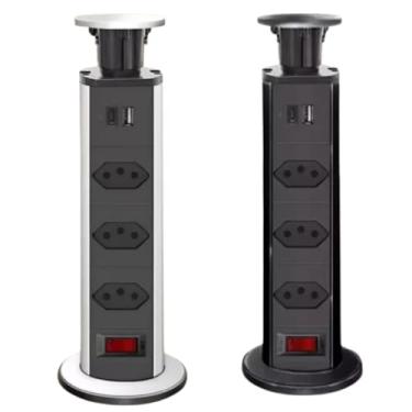 Imagem de Torre De Tomadas De Embutir Retrátil Multiplug USB mais USB Tipo C com 3 Tomadas Bancada