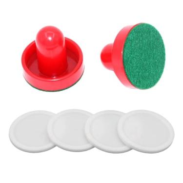 Imagem de Generic Pás de Air Hockey, 2 empurradores de Air Hockey e 4 discos de Air Hockey, remos com alças de gol, Taco Vermelho