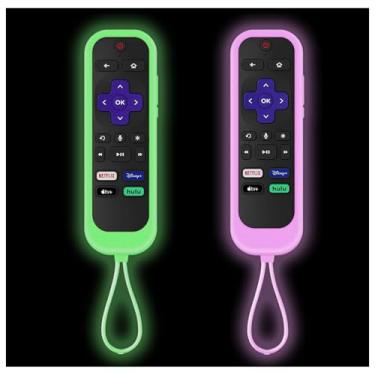 Imagem de Pacote com 2 capas de controle de silicone Taiyiluo para controle remoto Onn Roku TV, que brilha no escuro, compatível com controle remoto Hisense TCL Roku Steaming Stick Express 4K