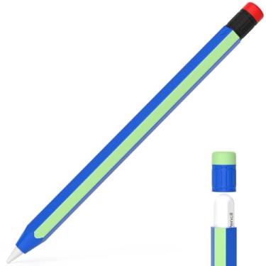 Imagem de AZF Estojo compatível com Apple Pencil 2ª geração, capa de silicone antiderrapante, suporta carregamento magnético e toque duplo. Azul + Matcha