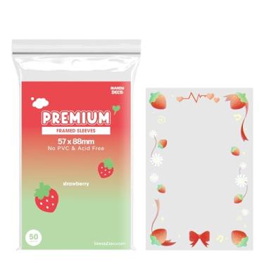 Imagem de Mandu Deco Capa com moldura de morango, protetor de cartão de polipropileno para cartões fotográficos de álbum Kpop, sem PVC e sem ácido, 50 capas por pacote (57 x 88 mm)