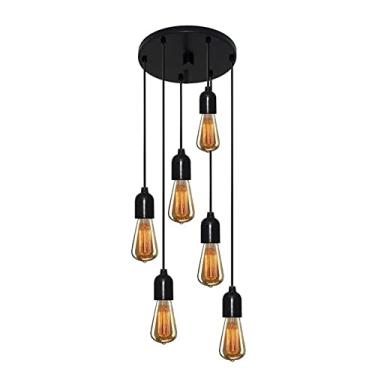 Imagem de Lustre Luminária Retro Suporte para Lâmpada não Inclusa, Vivare Iluminação, Pendente4162/6 NPR, Preto, Pequeno