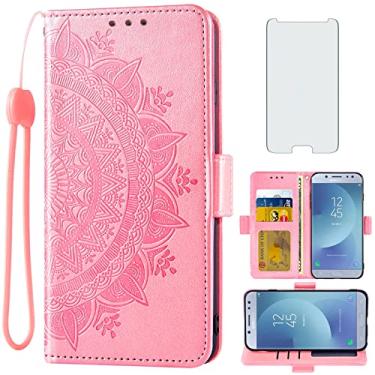 Imagem de Asuwish Capa de telefone para Samsung Galaxy J7 Pro J730G capa carteira protetora de tela de vidro temperado suporte de cartão de crédito alça de pulso suporte acessórios de celular J7pro J 7 2017 7J