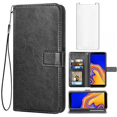Imagem de Asuwish Capa tipo carteira compatível com Samsung Galaxy J4 Plus, protetor de tela de vidro temperado e suporte de couro para cartão, acessórios de celular, capas para celular para Glaxay J4 Prime