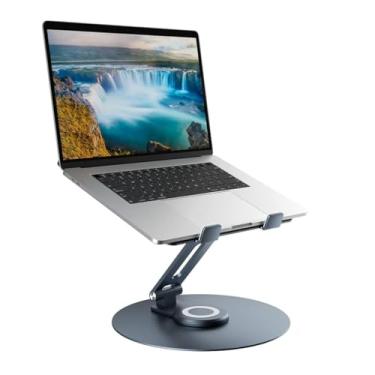 Imagem de Suporte giratório para laptop para mesa, suporte de computador de alumínio de altura ajustável com base giratória 360, suporte ergonômico dobrável, suporte portátil compatível com MacBook, todos os