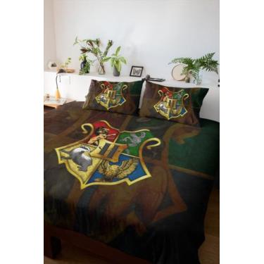 Imagem de Jogo De Lençol Casal 3 Pçs Harry Potter Hogwarts Gryffindor - Art Pers