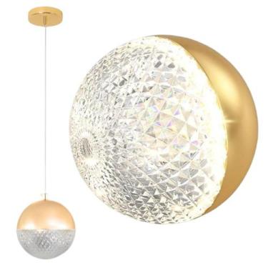 Imagem de Luminária Lustre Globo 12cm Dourada LED 24W Pendente Suspenso Teto Gim